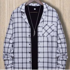 Black & White Casual Mens Plaid Print Pocket Patched Coat